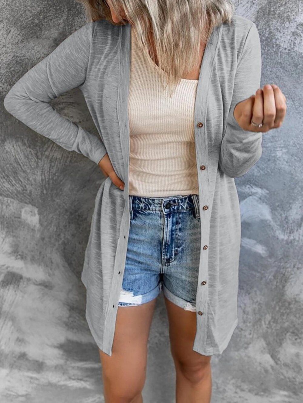 Voidism Lightweight Button-Down Cardigan Gray